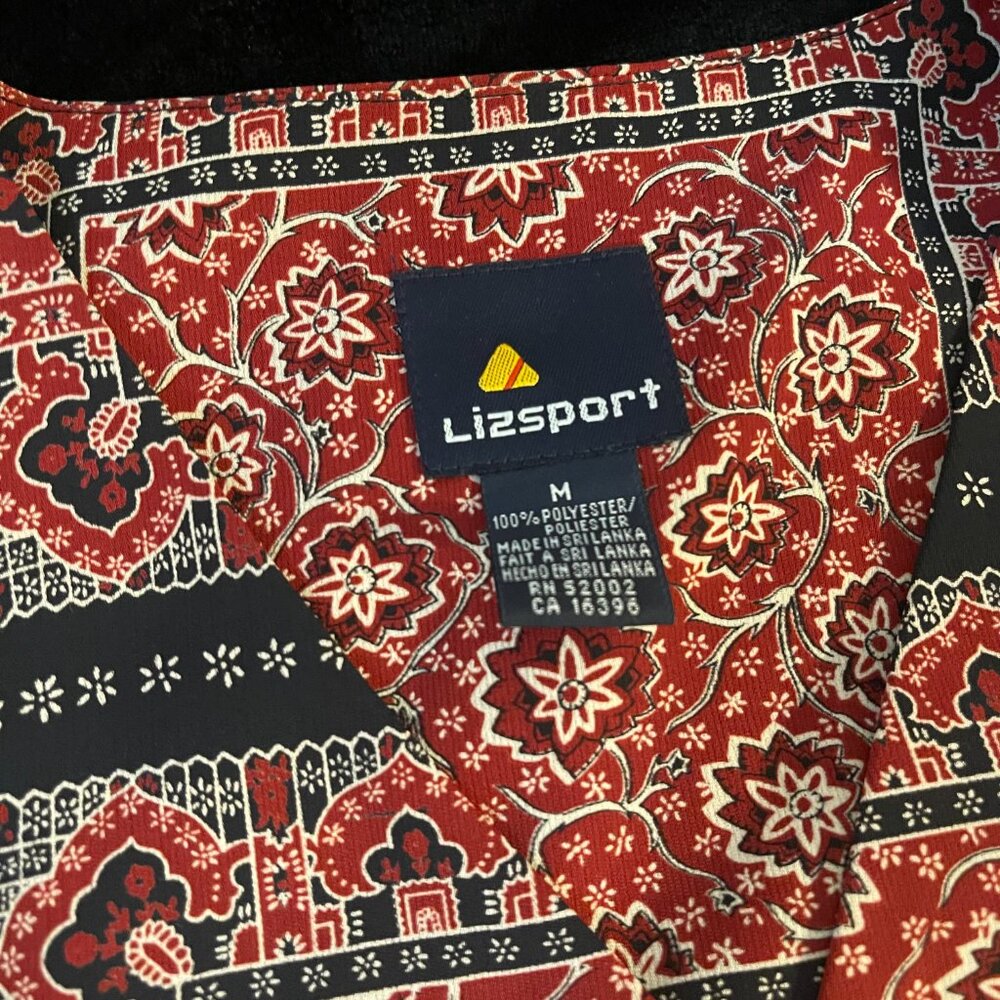 Lizsport Red Black Tapestry Print Vest Size M Boho Retro - Picture 2 of 7